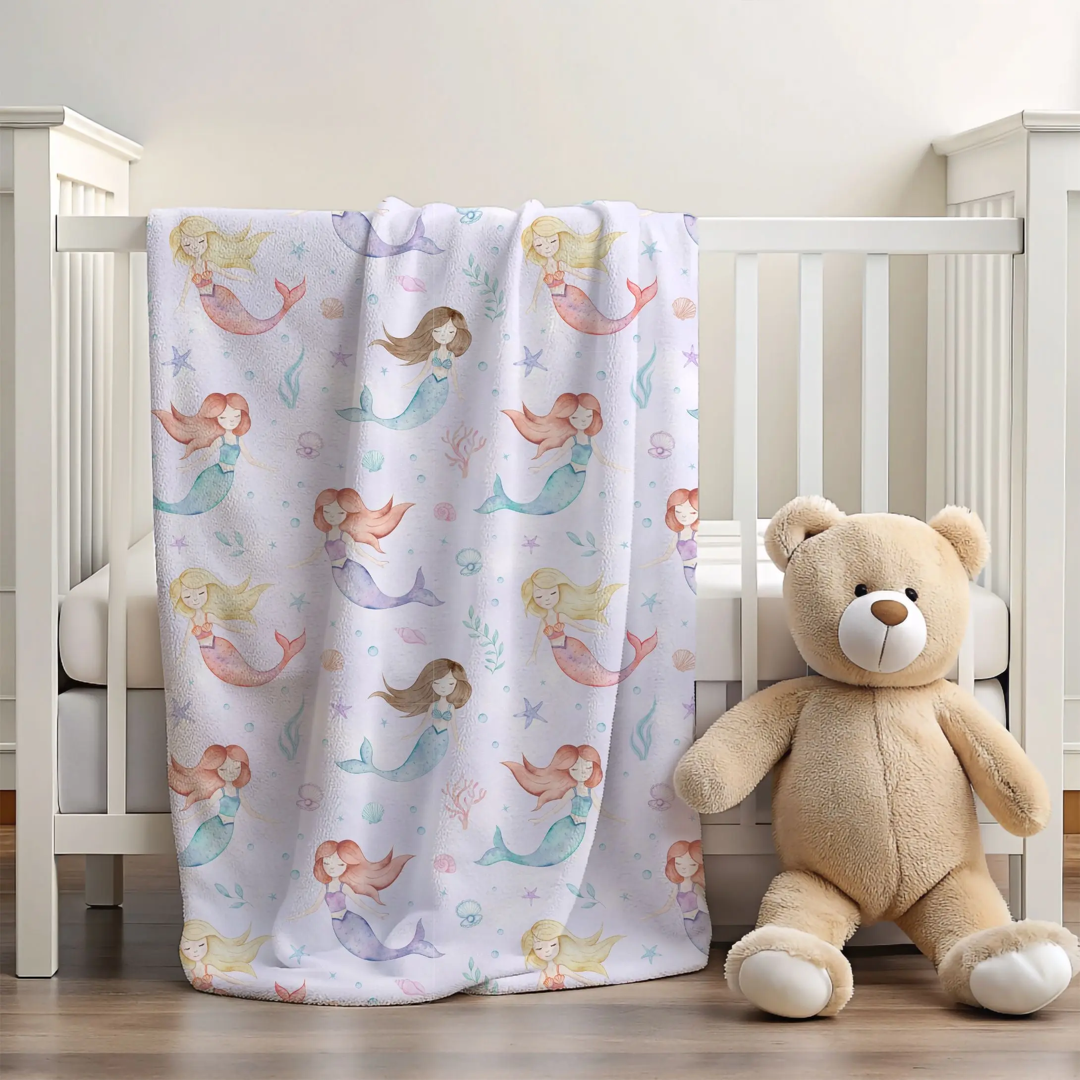 Mermaid 30x40 Sherpa-backed Minky Blanket