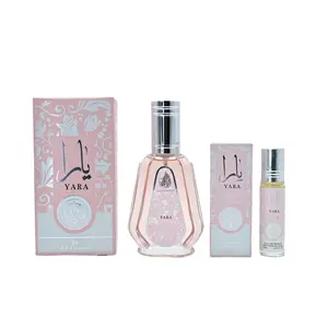 Lattafa Yara Travel Combo set - Yara 50ml Eau de Parfum Spray + Yara 10ml Roll on Vanilla Sweet Fragrance for Womens Vanilla Scented Long Lasting Perfume Oil