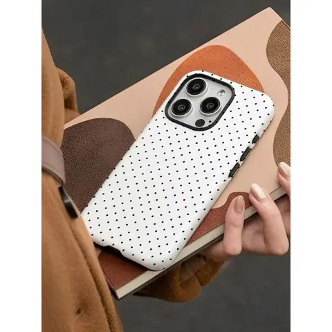 2-in-1 Anti-Drop TPU Protective Film Casing - Black and White Polka Dot, Shockproof Handheld Cellphone Protection Cover Accessory Compatible with iPhone 16,15,14,14 Plus,13,12,11,Pro Max (T138) Devices