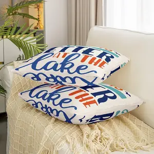 Feelyou 18x18 in Reversible Lake Life Square Cushion Covers, Set of 2 Washable Lake Theme Paddle Decorative Cushion Covers for Camping, Home Use, Washable Cushion Covers