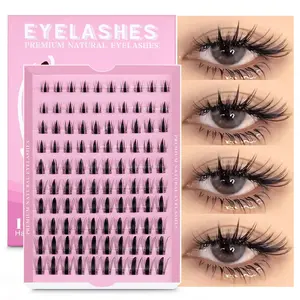 GROINNEYA 100PCS Cat Eye Lashes Natural Cross Cluster Lashes Wispy Crul Fake Lashes Clusters Soft Spiky Individual Lashes Thin Band Cluster Manga Lashes,Suitable For Self Use At Home Or On-The-Go For Daily Life