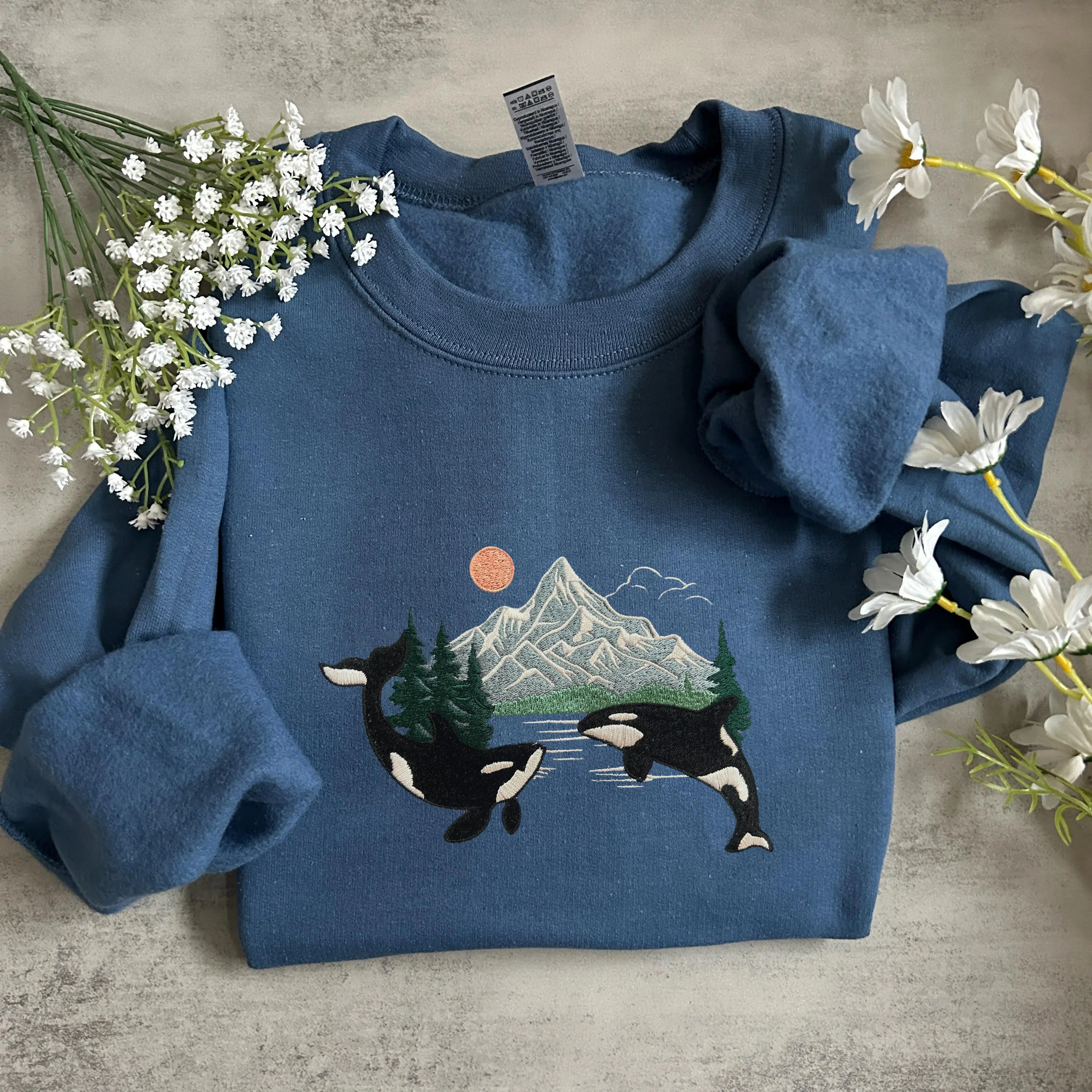 Orca Whale Embroidered Sweatshirt, Respect Local Wildlife, Protect National Park, Camping Granola Girl Sweatshirt, Pacific Northwest Sweater