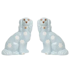 The Enchanted Home Large Pale Blue Staffordshire Dogs – Classic Porcelain Mantel Pair