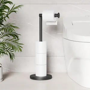 Cesun Toilet Paper Holder Stand Free Standing, Black Toilet Paper Storage with Heavy Weighted Base, Bathroom Stainless Steel Toilet Paper Roll Holder, Non-Slip, Matte Black