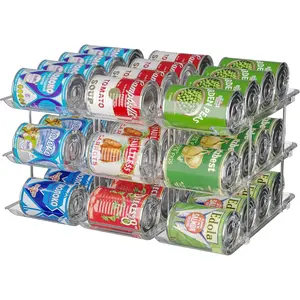 Stackable 3-Tier Can Organizer for Pantry & Fridge  Clear Auto-Rolling Rack Holds 36 Cans | Space-Saving Storage for Soda & Canned  (3 Interlocking Sets)