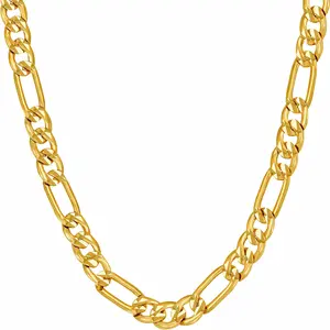 LIFETIME JEWELRY Radiant Diamond Cut Figaro Chain Necklaces 24k Real Gold Plated (6mm, 7mm, 9.5mm) (16 inches, 6mm)