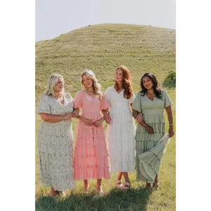 EXCLUSIVE - Promise Me This Dress - Short Sleeve Bridesmaid Mother of the Bride Event Dress with V-Neckline Tie Waist & Tiered Skirt 10 Hues, Size Inclusive XXS-6XL