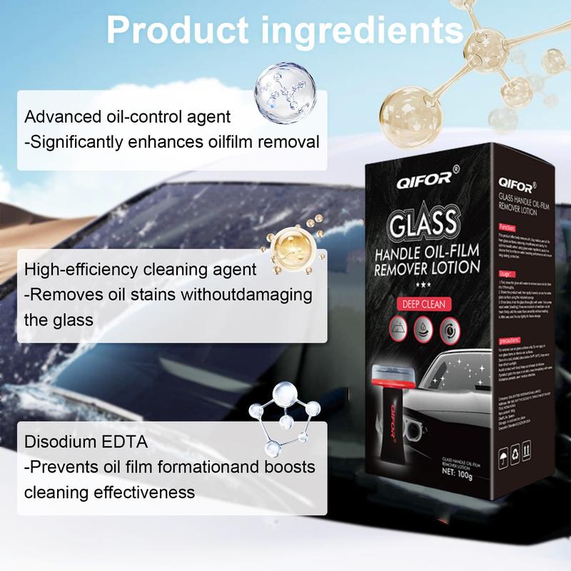 QIFOR Automotive Handheld Oil Flmr Cream,Glass DecontaminationWithoutTraces,Window Oil Film Cleaning,FastCleaning, CompactAnd Easy To Cary-100g Degreaser Cleaner