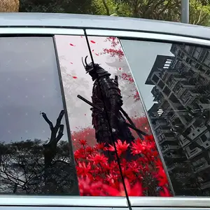 2pc Flower Warrior Car B-Pillar Protection Sticker, Easy Peel & Stick, Sunproof Waterproof Scratch-Resistant, Fits All Cars