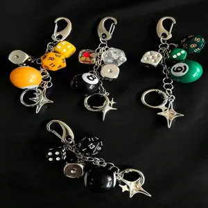 1pc Unisex Creative Dice Keychain, Fashion Four-pointed Star Pendant, Mini Black Eight Ball Dice Bag Backpack,