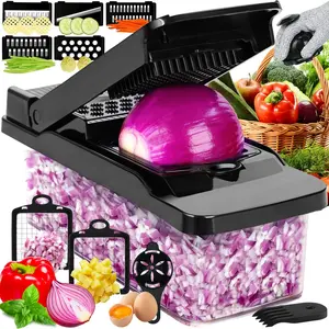 12-in-1 Vegetable Chopper Mandoline Slicer Dicer Shredder Julienne Food Veggie Onion Chopper Cheese Grater with Container Salad Cutter Multi All-in-1 Kitchen Gadgets & Home Essentials