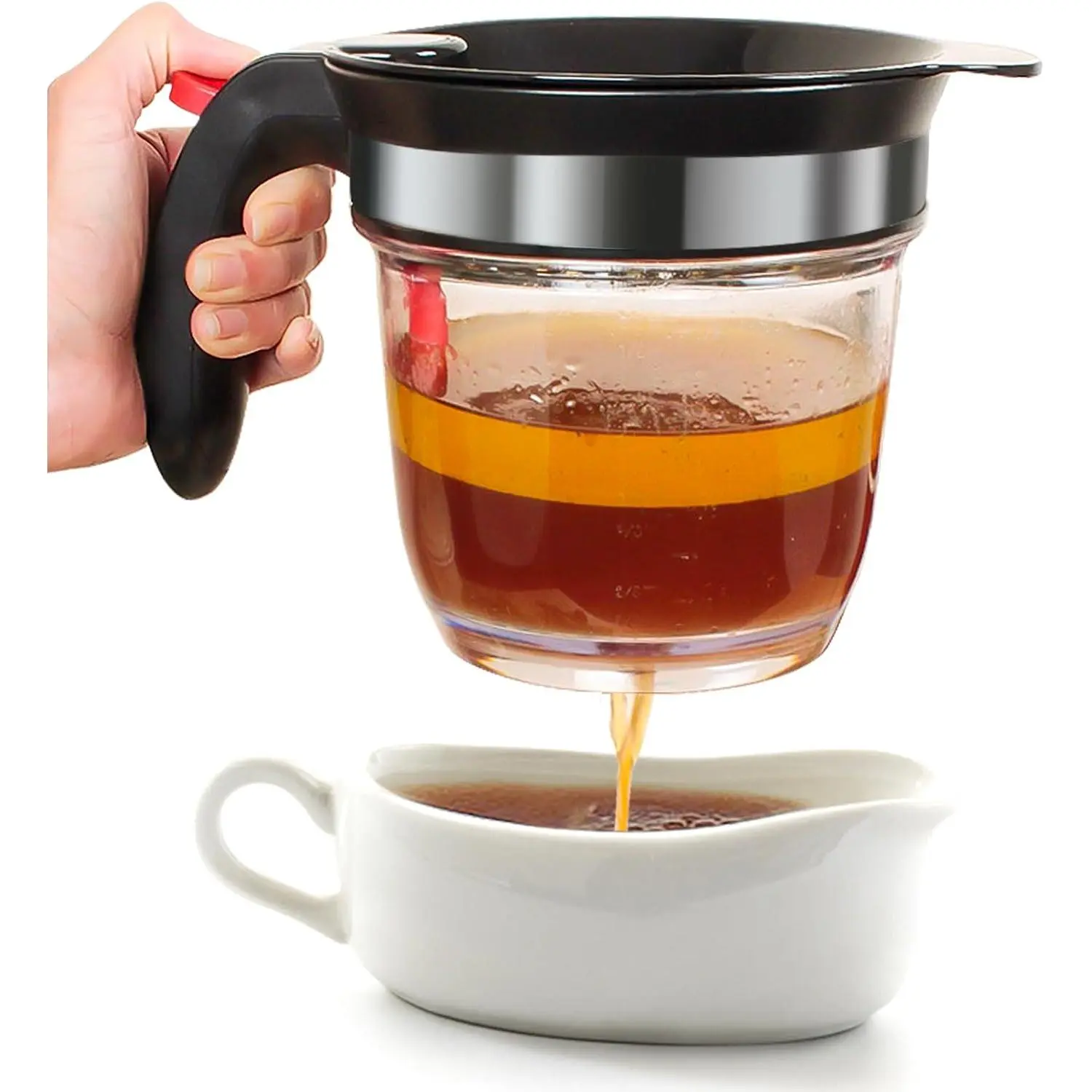 Fat Separator With Bottom Release, 4 Cup Gravy Separator for Cooking with Oil Strainer, Kitchen Gadgets Grease Separator Packaged with a 3-in-1 Multifunctional Peeler (Red) Filter Plastic