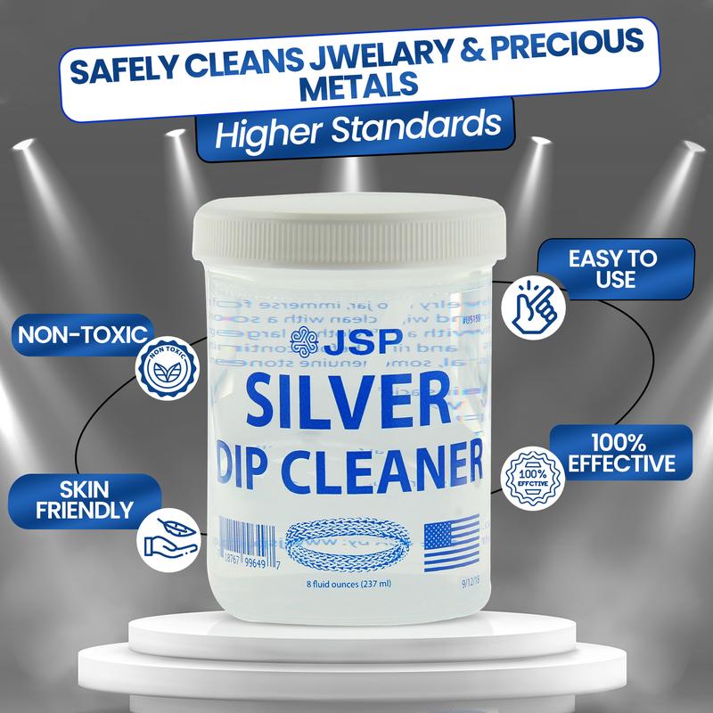 JSP Sterling Silver Dip Cleaner Tarnish Remover 925 Jewelry Cleaning Solution 8oz Household Cloth Microfiber Tool