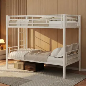 Twin Over Twin Bunk Bed with 2 Mattresses, Metal Kids Bed Frame, Convertible to 2 Beds – Litera doble con 2 colchones, cama para niños