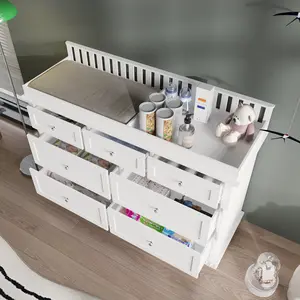 FUFU&GAGA Modern White Baby Changing Dresser with Removable Changing Table, 7-Drawer Nursery Storage Chest