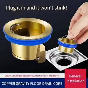 All-Copper Floor Drain Core, Dual Function Light Luxury Strainer and Stopper, Rust-Proof Anti-Odor Siphon Trap for Kitchen & Bathroom Shower