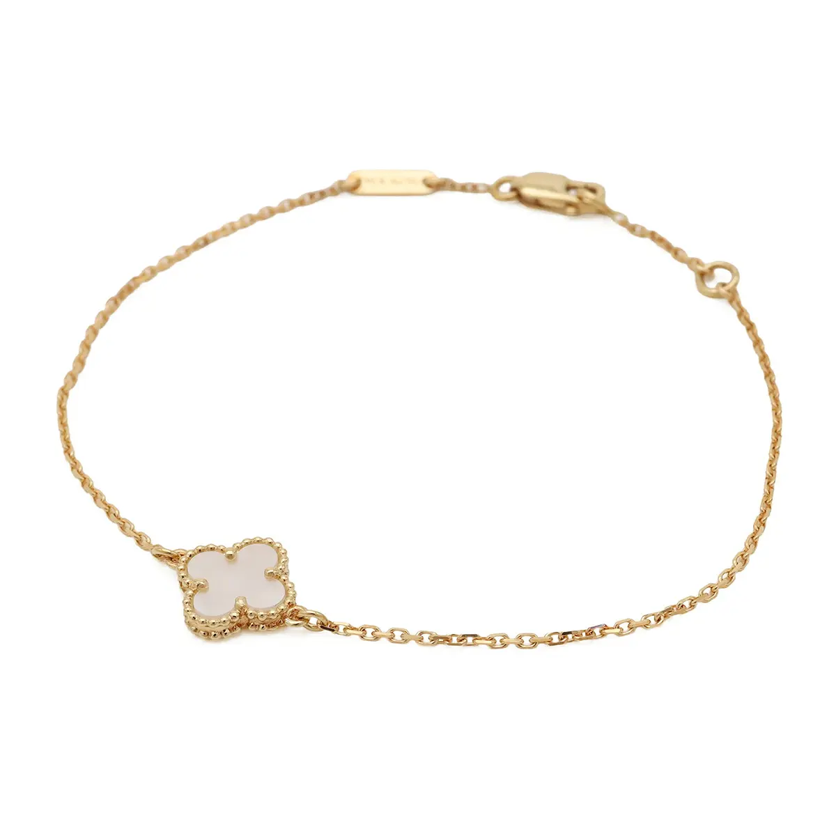 Pre-owned Van Cleef & Arpels 18K Yellow Gold (Au750) Small Leather Goods Sweet Alhambra Au750 Mother of Pearl Bracelet