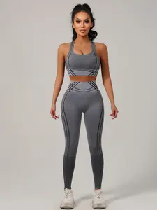Sexy Gradient Fitness Set, Backless Sports Bra + High Waist Butt Lifting Yoga Pants, Casual All-Season Workout, Ombre Pattern, Sports Wear Set