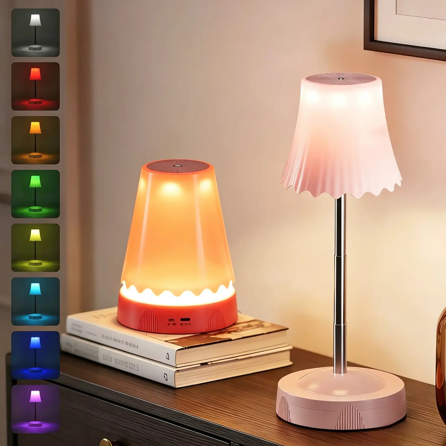 Rechargeable Cordless Table Lamp with Gesture Control, 7 RGB Colors, 3 Dimmable Color Temperatures & Telescopic Height-Adjustable Design, Portable Lamps for Bedroom, Dorm