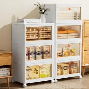 NEW 4 Tier Stackable Plastic Storage Bins with Lids 23QT, Collapsible Closet Organizers and Storage with Wheels, Foldable Organization and Storage Cabinet, Storage Containers for Home