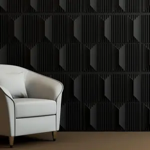 PVC 3D Wall Panel for Interior Wall Decor, 19.7" x 19.7" Wall Decor PVC 3D Wall Panels, 3D Textured Wall Panels, Pack of 12 Tiles, Black
