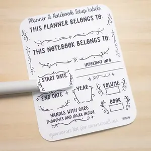 Planner & Notebook Setup Labels – Interior Cover Stickers for Belongs To, Start/End Dates, Year, Volume Tracking, and More