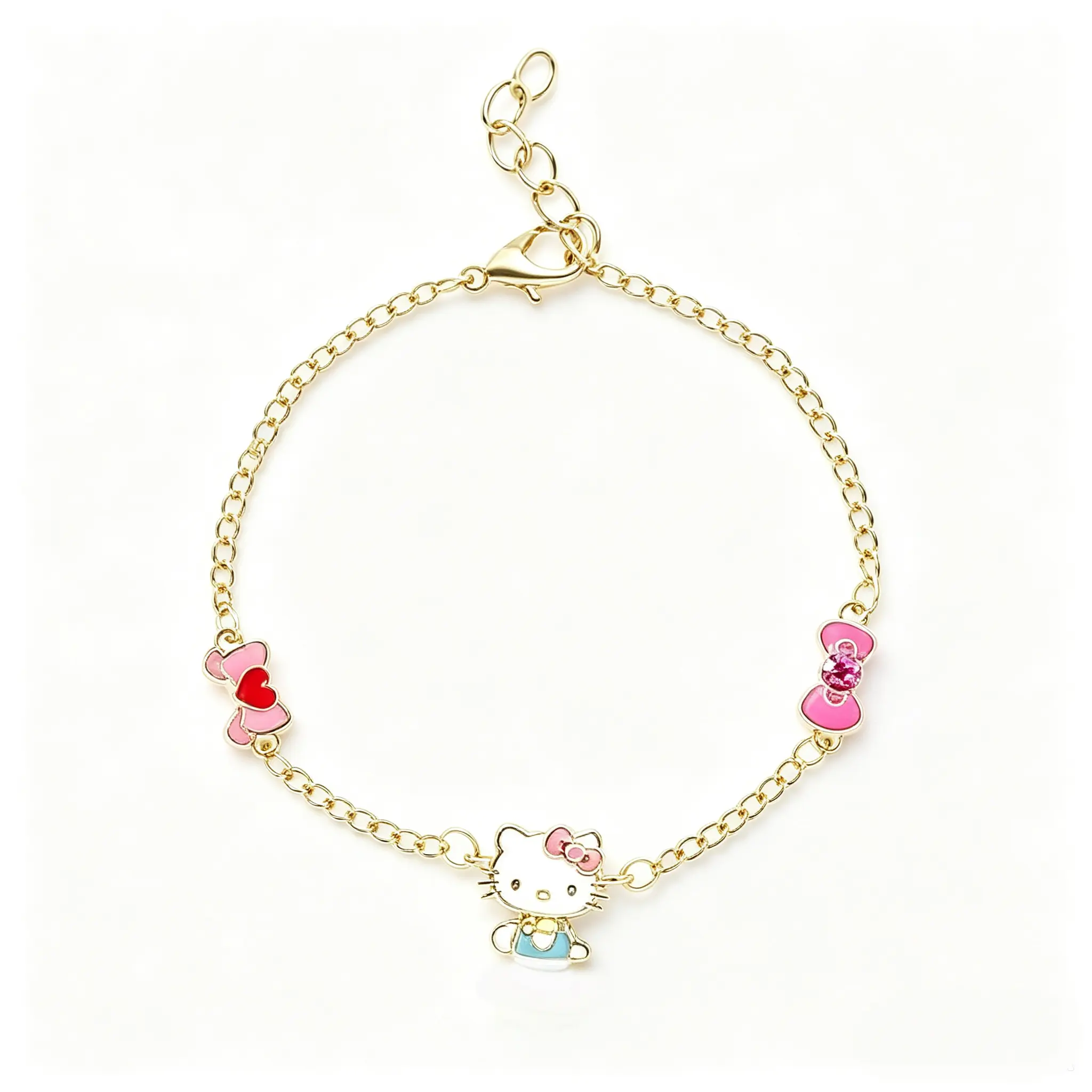 Hello Kitty Bow Bracelet Official Sanrio Licensed Cute Kawaii Bowknot Design Adjustable Chain Fashion Cartoon Jewelry Daily Wear Party Accessory Valentine Birthday Holiday Gift for Teen Girls Women Sanrio Collectors