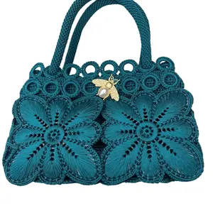 Handmade Crochet Handbag with Floral Design Striped & Plain Patterns