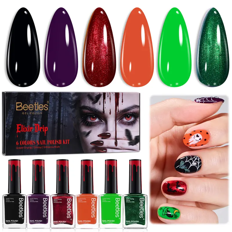 Beetles Halloween Nail Polish Set, 6 Colors Quick Dry Regular Nail ...