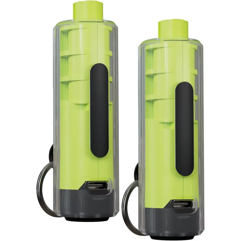 2-Pack Green Compact Drop-Proof Tungsten Steel Car Escape Tool Keychain - 2-in-1 Glass Breaker, Seatbelt Cutter, Strobe Light, Carbon Steel Build, Ergonomic Design, 50% Stronger Drill Bit, 1-Hand Operation, USB Recharge, Emergency/Underwater Use