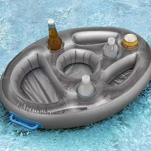 Factory eco-friendly PVC inflatable drink holder with multiple cup slots, coaster, mobile phone stand, inflatable water ice bed, pool tray