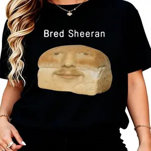 100% Cotton Humorous Bred Sheeran Bread Meme Print Short Sleeve T-Shirt Casual All-Season Comfortable Unisex Tee