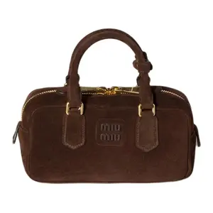 MIU MIU Arcadie Leather Handbag with Metal Logo for Women in Brown