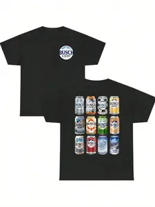 Busch Light Beer Can Collection Short Sleeve T-Shirt, American Vintage Beer Culture Top, Casual Fitted Graphic Tee, Long Length H Type