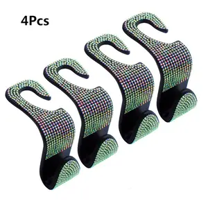 4 Pcs Artificial Diamond Car Hooks, Hidden Car Storage Hooks, Creative Seat Back Hangers, Women's Car Accessories, Car Seat Decorative, No Wooden Material