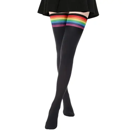 1 Pair Extra Long: Black With Rainbow St