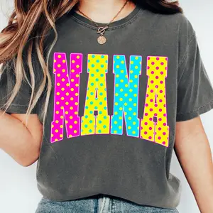 Striped Neon Floral Nana Polka Dots Tshirt, Nana Crewneck, Family Shirt, Gift For Mother Day, Gift For Her
