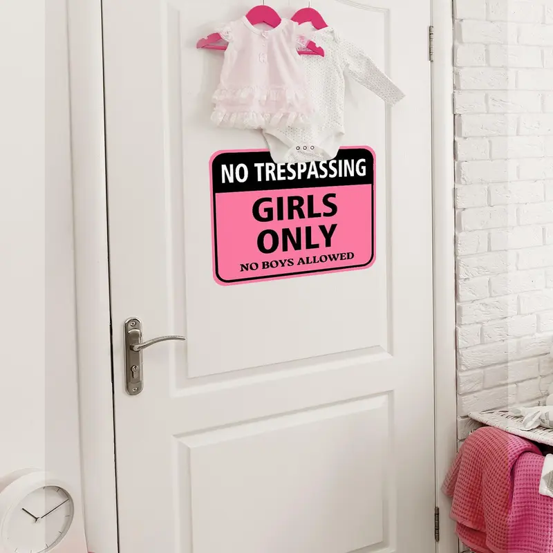 No Trespassing Sign, Girls Only Letter Pattern Sticker, Door Hanging Sign, Removable Self Adhesive Wall Decor for Home Office, Home Decor Supplies, Signage, Room Decor, Decoration Items, Novelty Decor, Girl Room Accessories, Home Decor Products