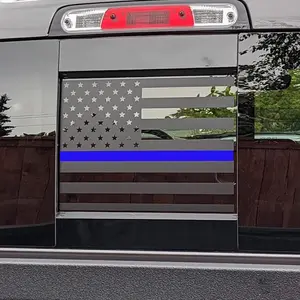 Rear Middle Window Decal Compatible with RAM 1500 2500 3500 2009-2023 2024, Thin Blue Line  Sliding Window Sticker