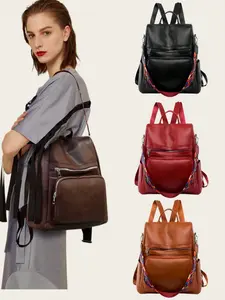 PU soft leather women's backpack, multi-functional and stylish everyday bag, multi-pocket lightweight travel bag, large capacity simple schoolbag, convenient schoolbag, suitable for students, nurses, teachers, business people, travel and vacation, busines