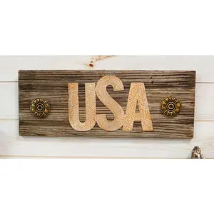 Rustic Western Patriotic USA Wooden Word Sign With Shotgun Shells Wall Decor