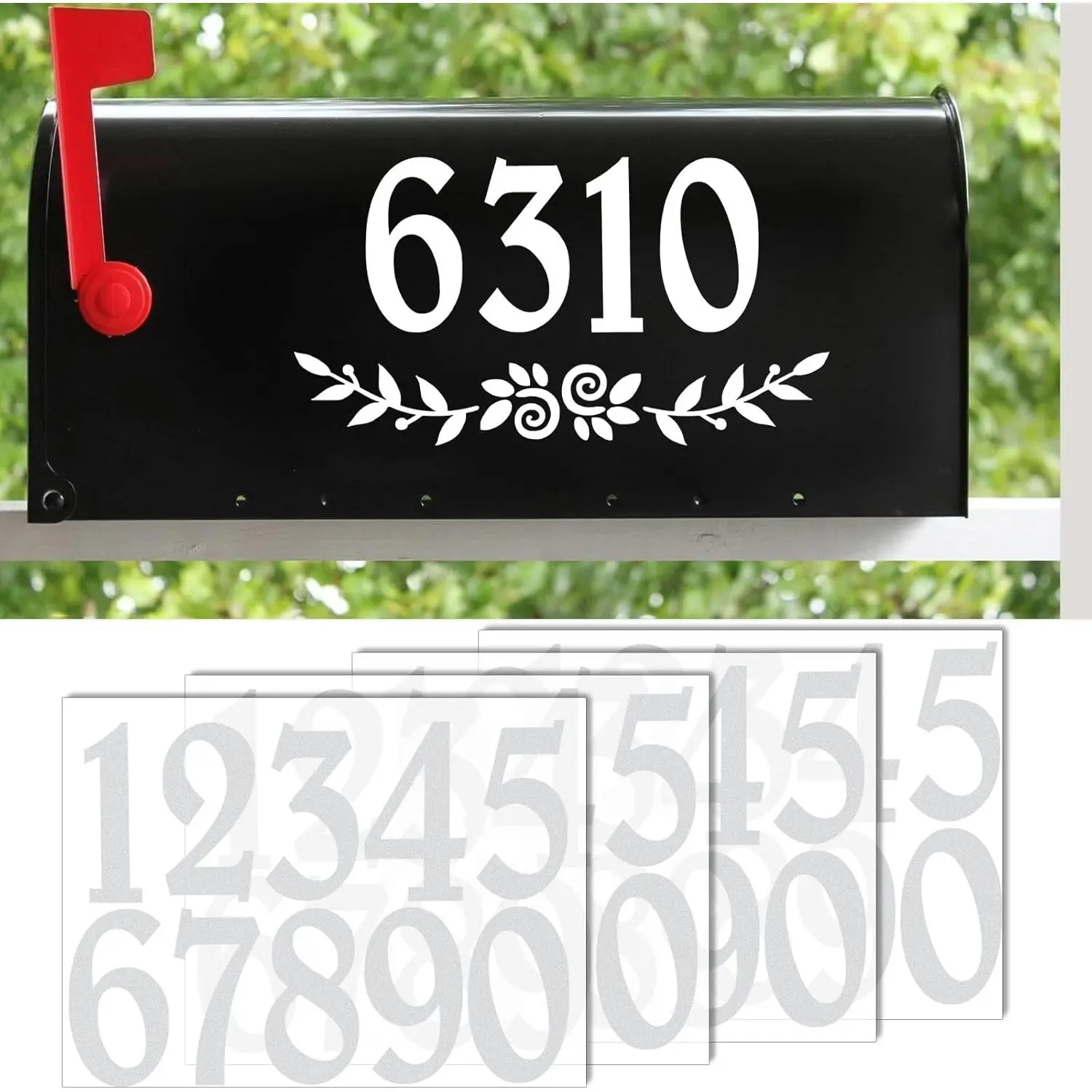 4 Inch Reflective White Mailbox Numbers Stickers, 4 Set  Rustic Mailbox Decal, Self Adhesive Vinyl Number for Mail box, Door