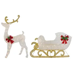 Northlight LED Lit Glitter Reindeer with Sleigh Outdoor Decor