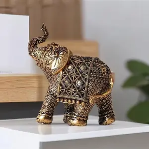 Lucky Wealth Elephant Decoration, Home Ornament, Resin Statue Art Craft, Bookshelf Home Living Room Office Cafe Decor, Room Desktop Display Entrance Decor