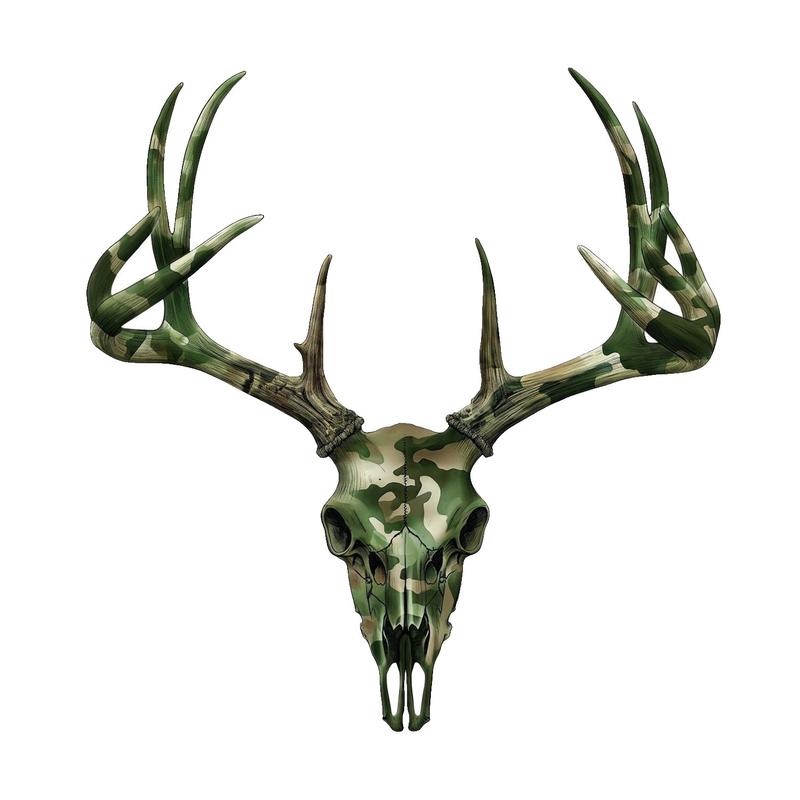 Whitetail Deer Skull Camo Sticker, Hunting Rustic Style, Buck Skull Decal for Trucks, Coolers, Gun Cases, Gift for Hunters