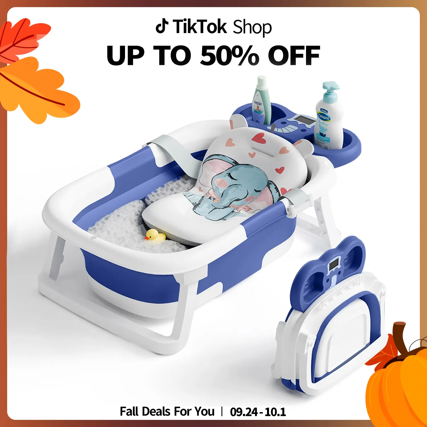 Collapsible Baby Bathtub for Infants to Toddler with Real-time Temp Monitor + Floating Cushion, Foldable Baby Bath Tub Set, Perfect Portable Travel Ba