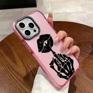 Phone Case for iPhone 17 16 Pro Max 15 Plus 14 13 12 11 Air Bone Kiss Pattern Non-Yellowing Shockproof Soft Silicone Fashion Transparent Cover