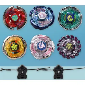 6 Pack Bey Burst Battling Tops Metal Fusion Starter Set with 2 Launchers & Stickers for Kids