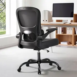 MINILIVE Compact Mesh Task Chair for Home Office, Space-Saving for Workstations, Steel Base Mesh Fabric Foam Cushion Ergonomic Office Desk Chair with Lumbar Support, Flip-Up Arms - Dark Black OS