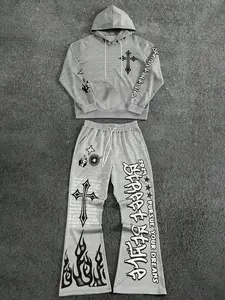 Men's Printed Drawstring Hoodie & Sweatpants Set, Casual Fall Winter, Street Style, Fitted Design, Trendy College Wear